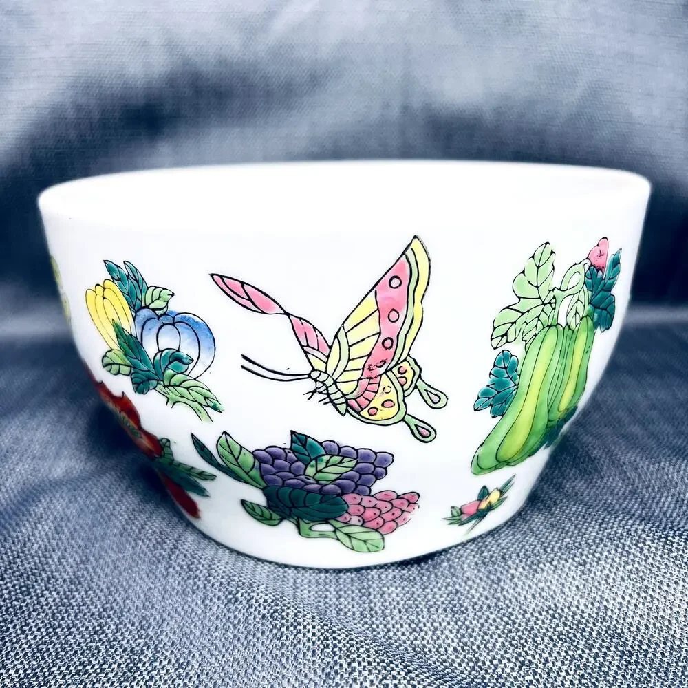 Canton Ceramic Bowl Chic Porcelain Garden Butterfly Boho Cottagecore Decor